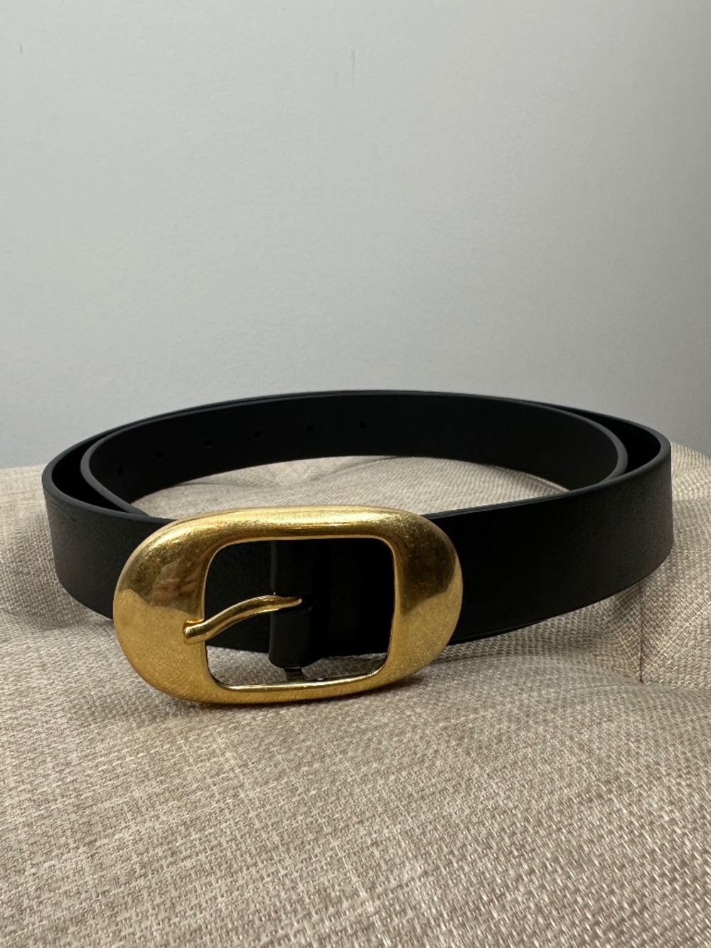 Favorite Daughter Black Calfskin Leather Belt Gold Buckle XL